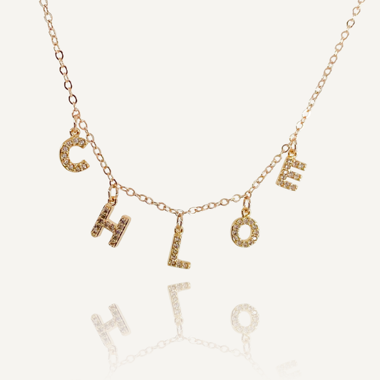 Collier Lettres Pendantes Strass