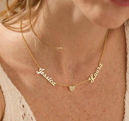 Collier Deux Prénoms avec Cœur Strass