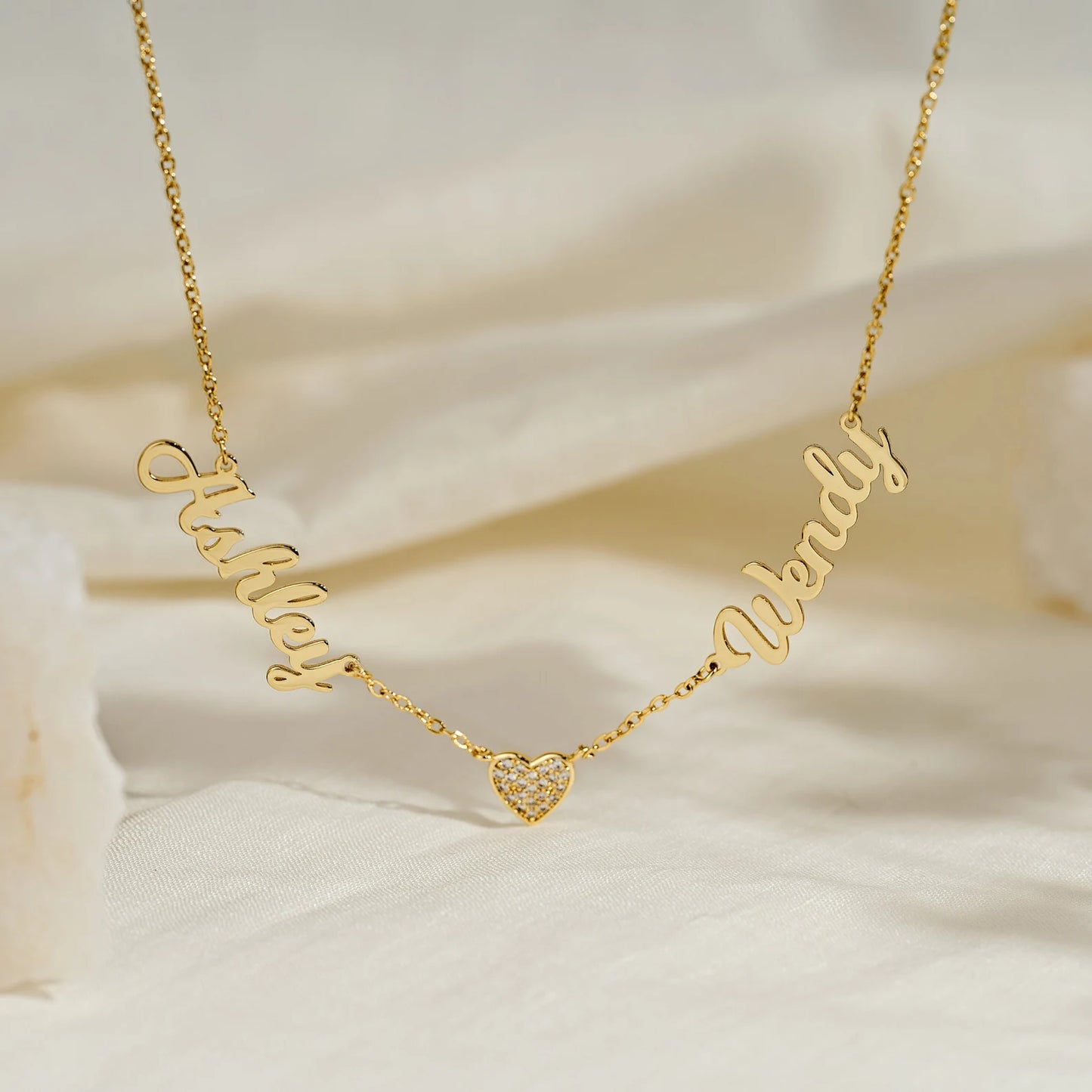 Collier Deux Prénoms avec Cœur Strass
