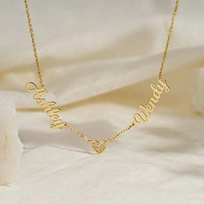Collier Deux Prénoms avec Cœur Strass