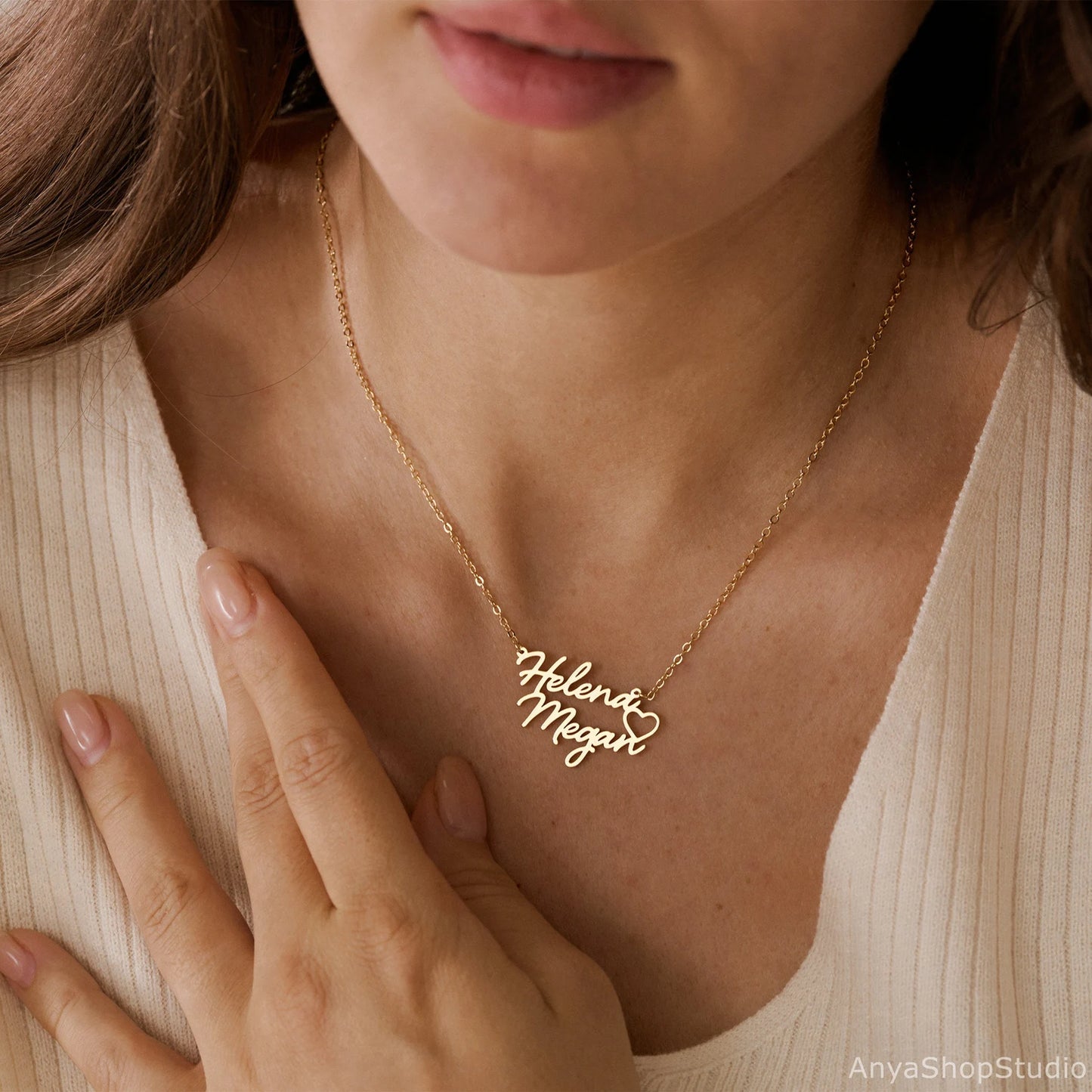 Collier Deux Prénoms avec Cœur Intégré