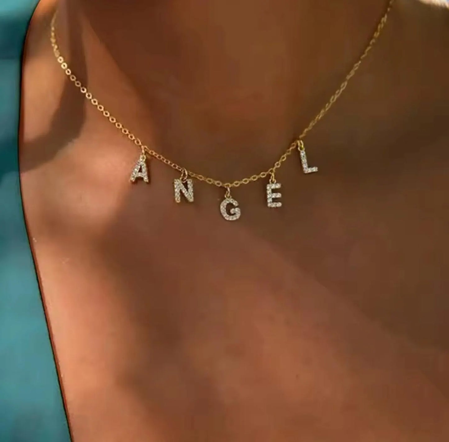 Collier Lettres Pendantes Strass