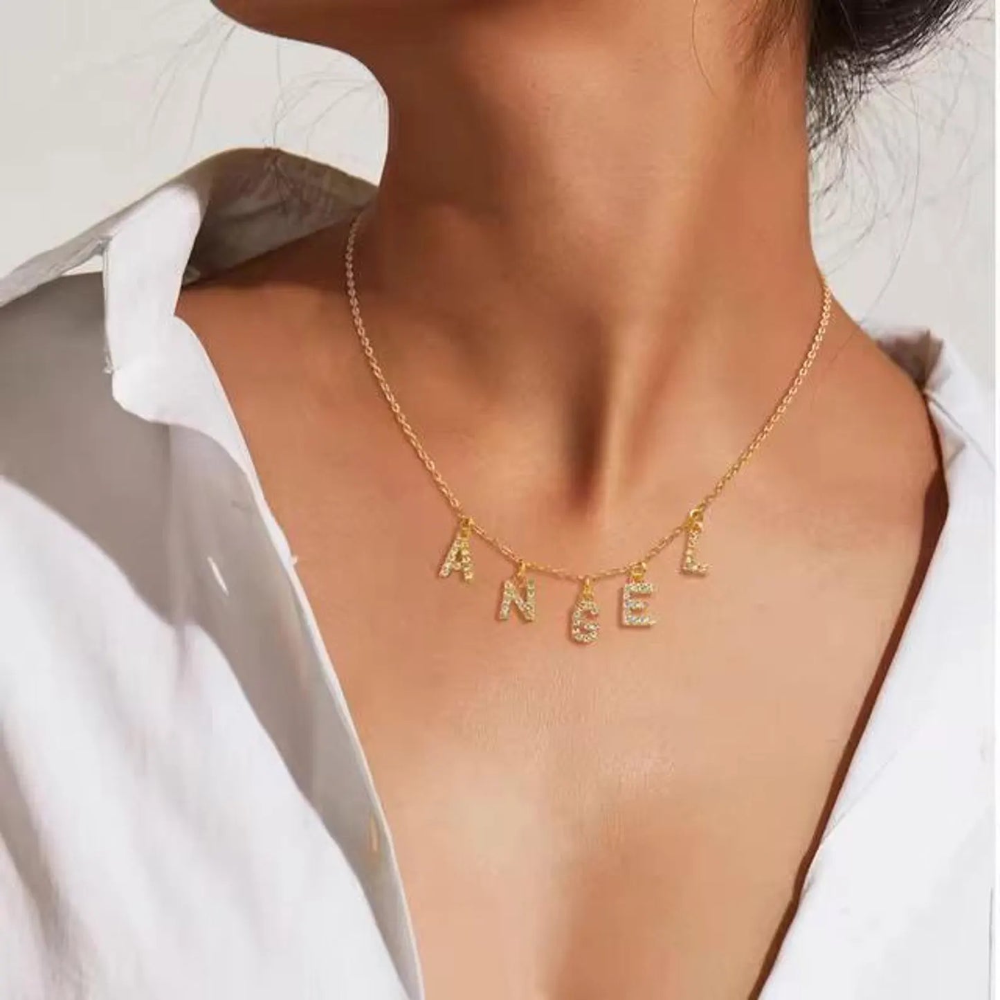 Collier Lettres Pendantes Strass